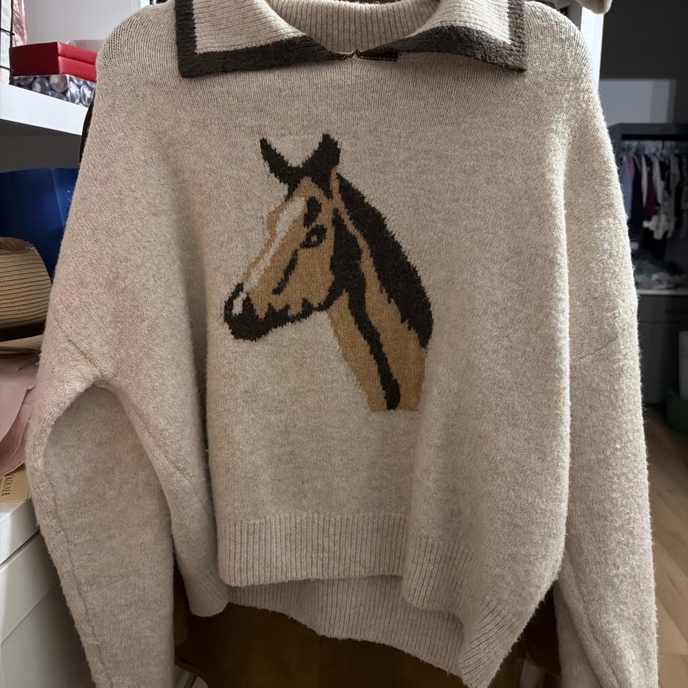 Women's Beige Horse Sweater
